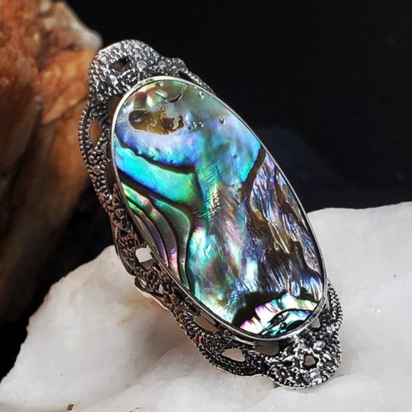 GG Unique Jewelry Jewelry - Solid 925 Silver Ring Abalone Stone